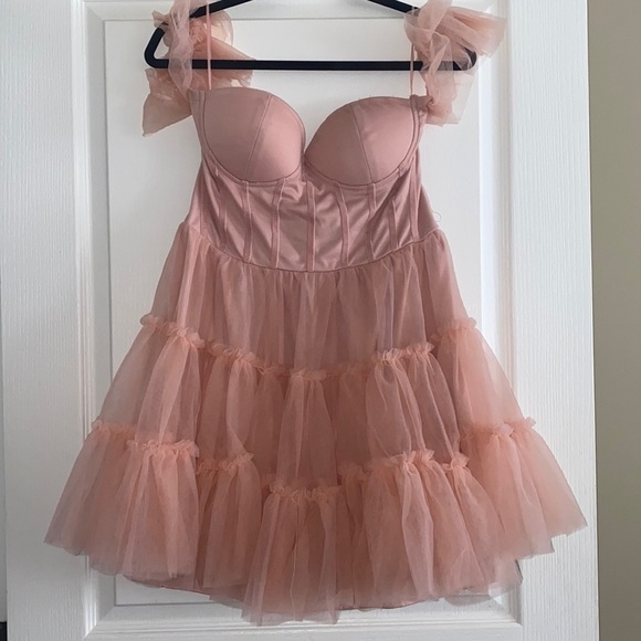 Tulle mini dress off the shoulder corset waist sweetheart neckline In Blush XL - Picture 5 of 13